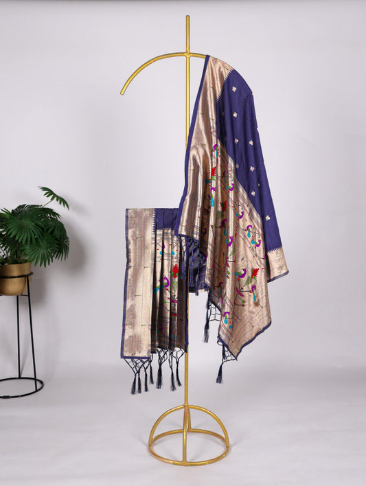Elegant Jacquard Paithani Purple Dupatta with Weaving Zari Work and Tassels