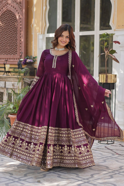 Shimmer Vichitra Gown with Sequins Embroidery and Designer Dupatta