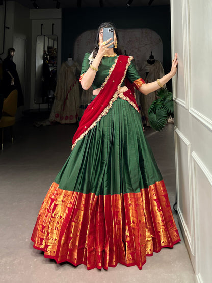 Narayan Pattu Zari Woven Green Lehenga Set with Embroidered Georgette Dupatta