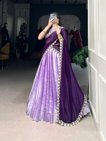Lavender Jacquard Silk Lehenga Set with Weaving Work and Georgette Embroidered Dupatta