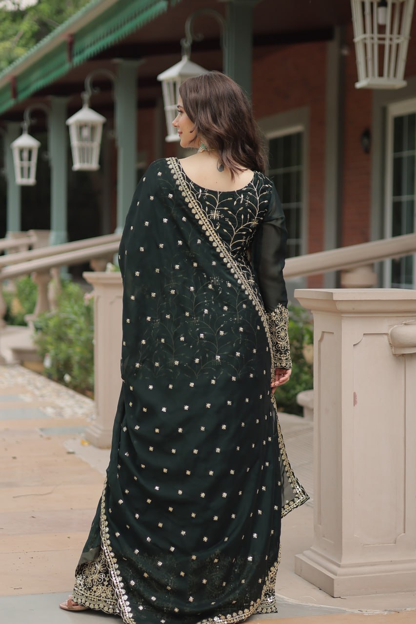 Premium Designer Readymade Green Kurti Plazoo Dupatta By Stylish Ethnic