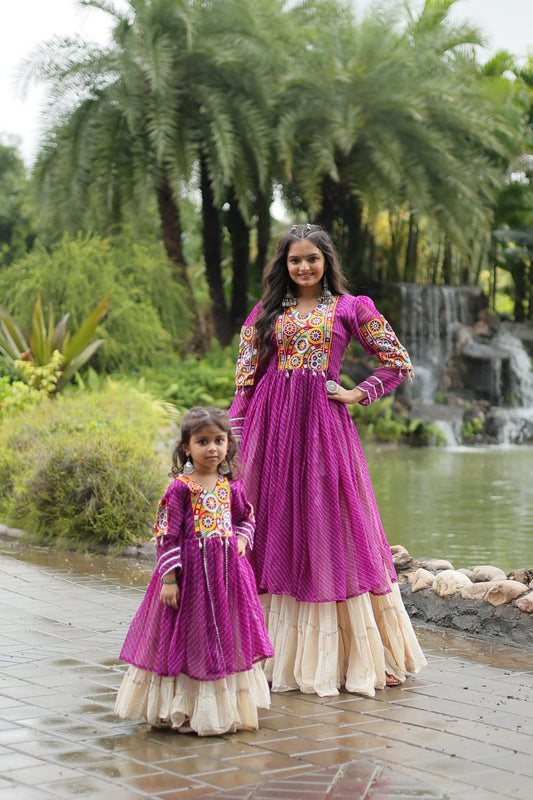 Mother Daughter Matching Lehenga With Gamthi Work Purple Navaratri Combo By Stylish Ethnic