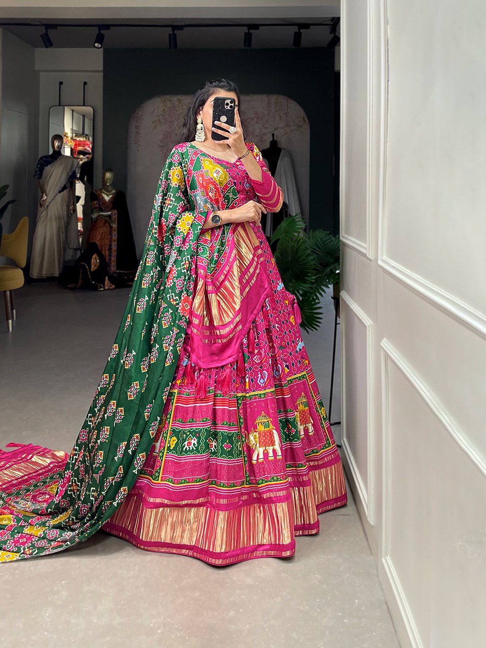 Exquisite Gaji Silk Pink Lehenga Choli with Digital Print and Lagadi Patta