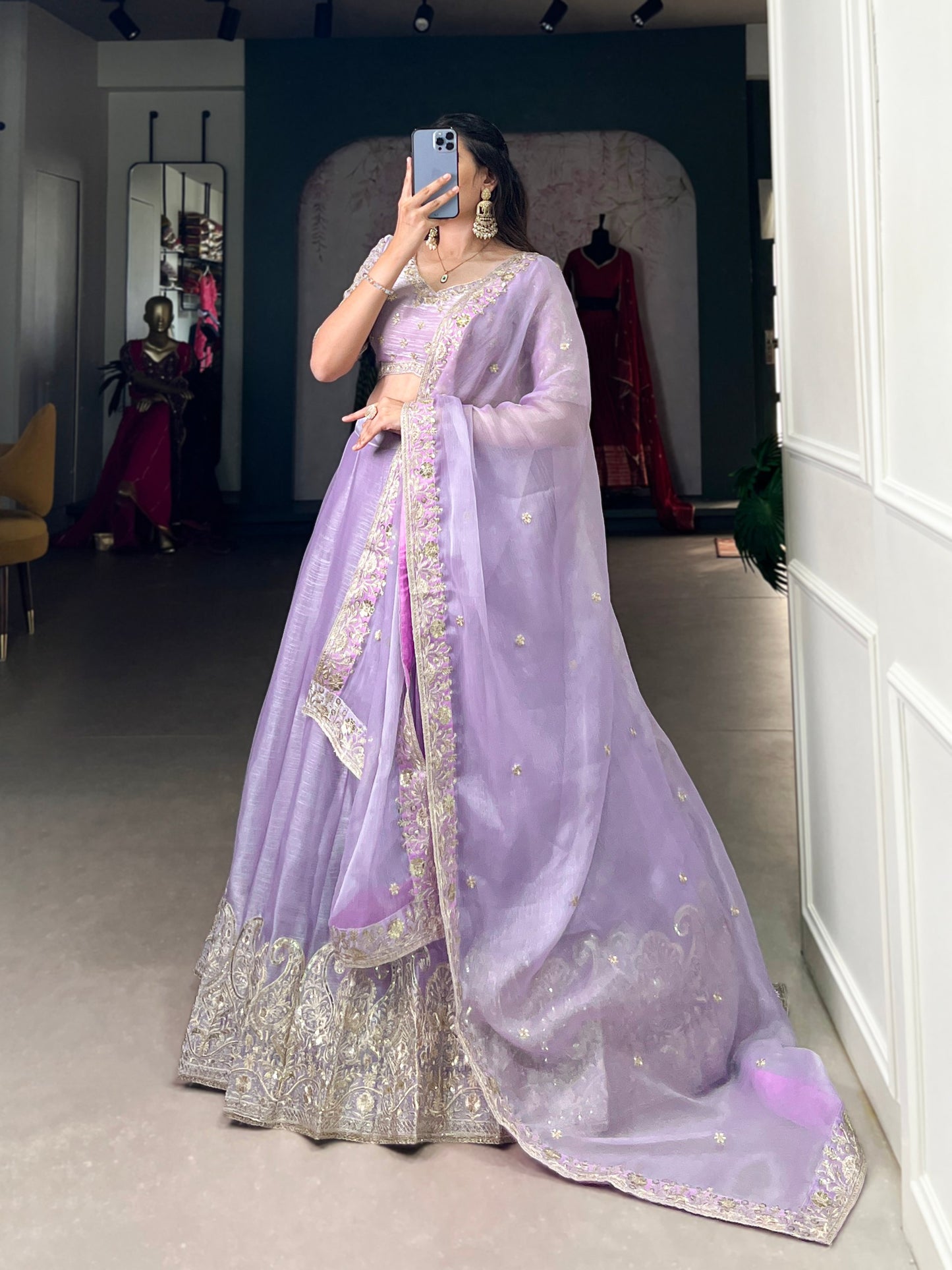 Lavender Burberry Silk Lehenga Set