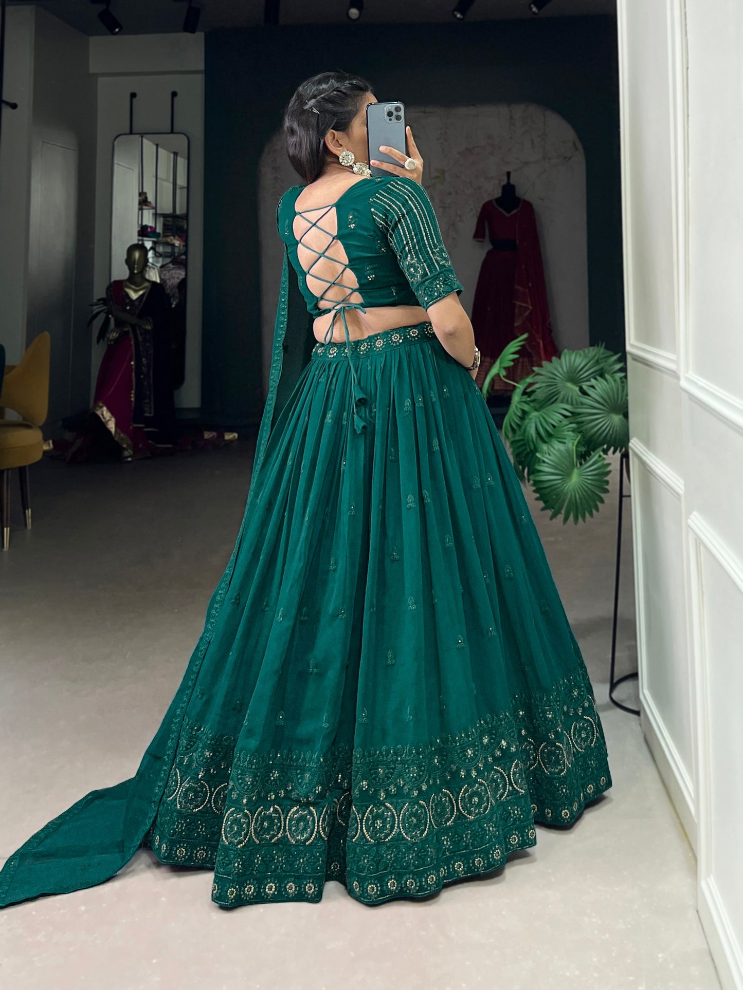 Green Color Sequence Embroidery Work Georgette Lehenga Choli