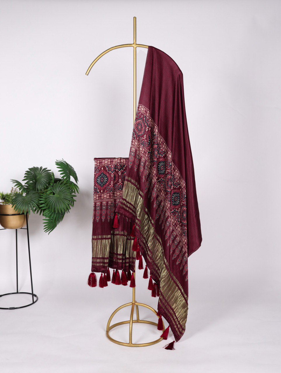 Maroon Pure Gaji Silk Dupatta with Tassels