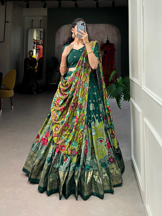 Green Printed Art Silk Lehenga Choli