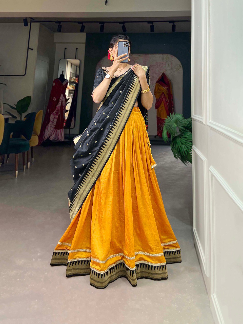 Yellow Color Vichitra Silk Lehenga Choli Set with Timeless Paithani Elegance