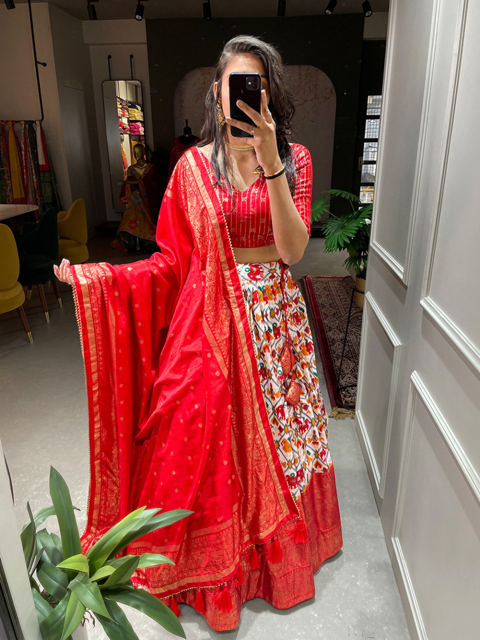 Red Dola Silk Patola Print Lehenga Choli