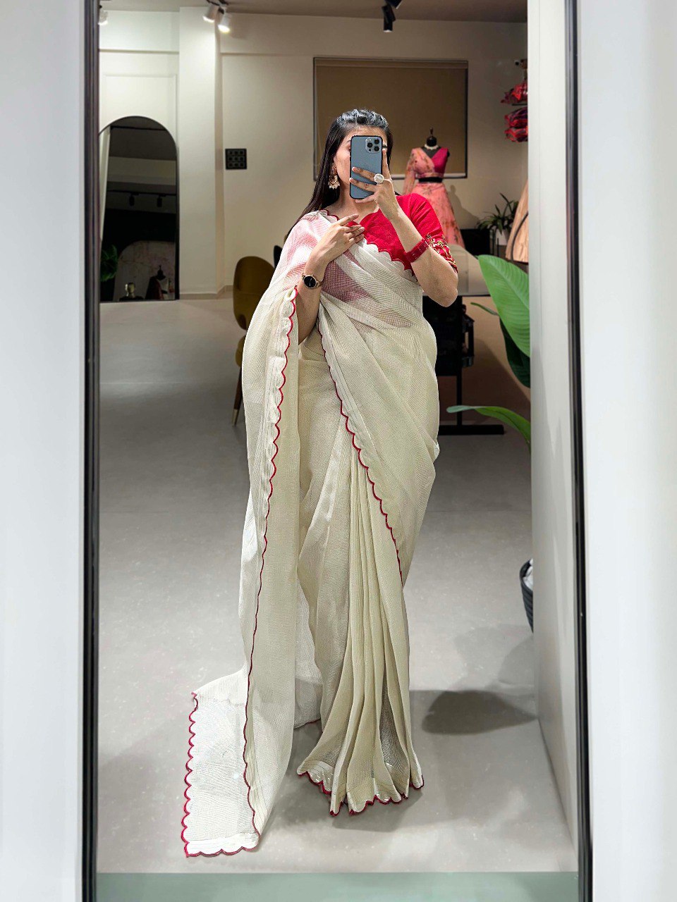 Superb Off-White Arca Work Silk Festive Wear Saree With Blouse