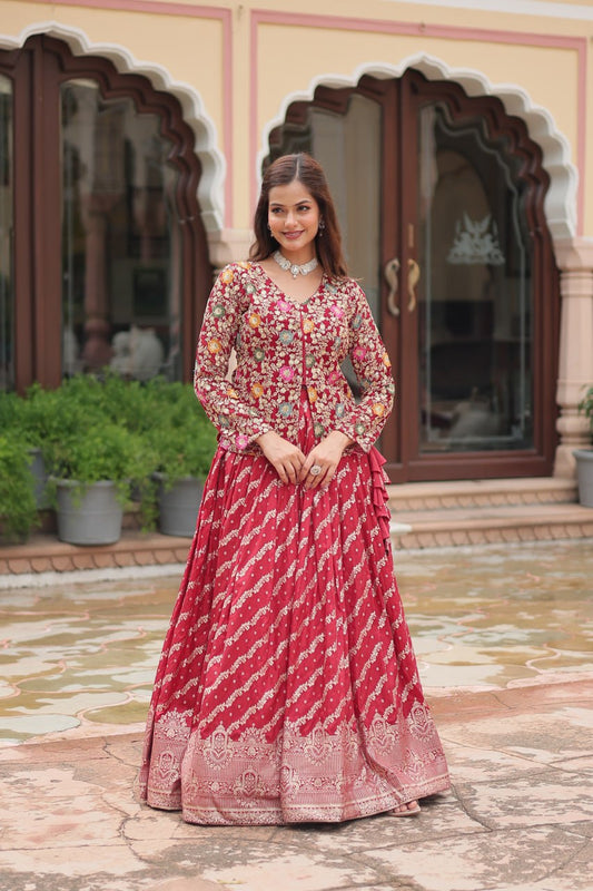 Heavy Embroidery Work Red Top Lehenga Pair For Wedding