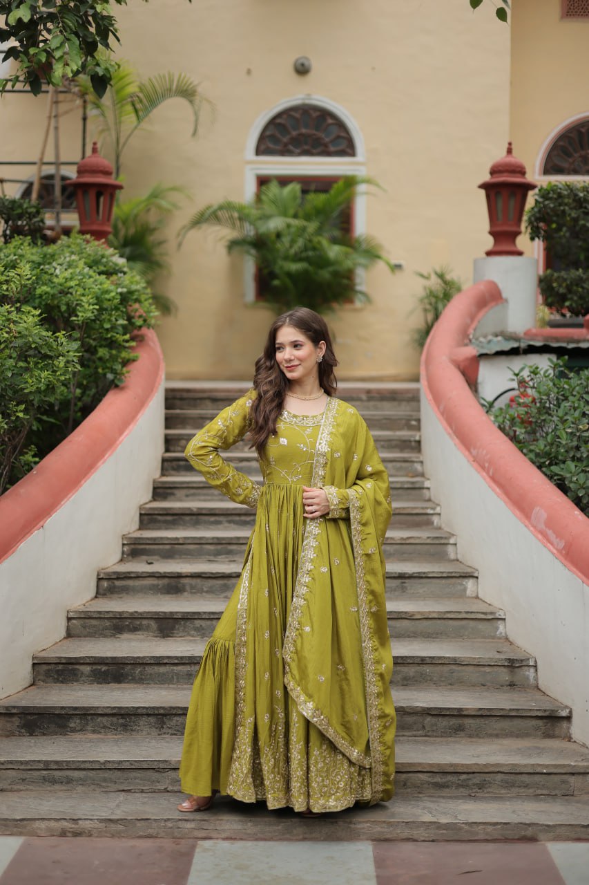 Parrot Green Color Designer Three Piece Sharara Suit