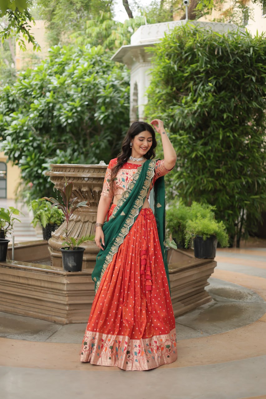 Meena Jacquard Orange Designer Lehenga Choli