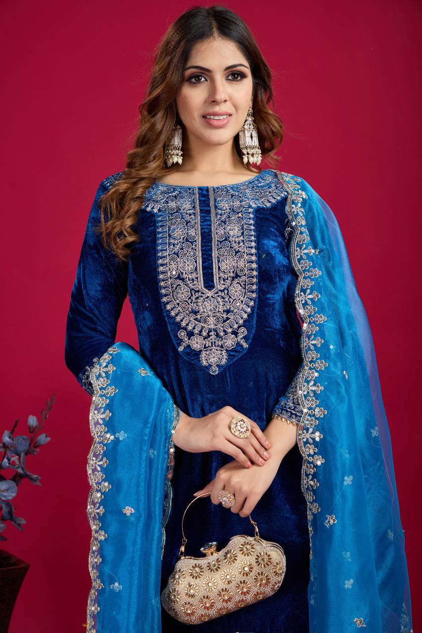 Function Wear Blue Color Salwar Suit With Duptta