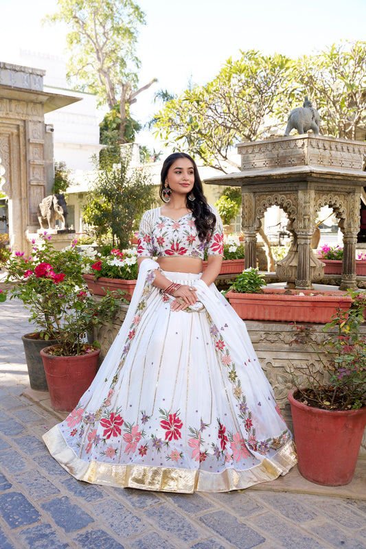 White Wedding Lehenga Choli in Georgette With Rich Embroidery and Sequins