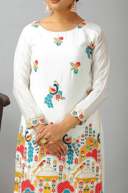 White Premium Designer Peacock Designer Kurta Set With Dupatta