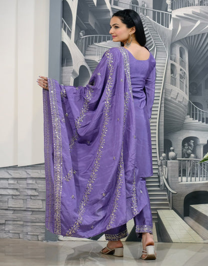 Lavender Embroidered Straight Kurta Suit Set