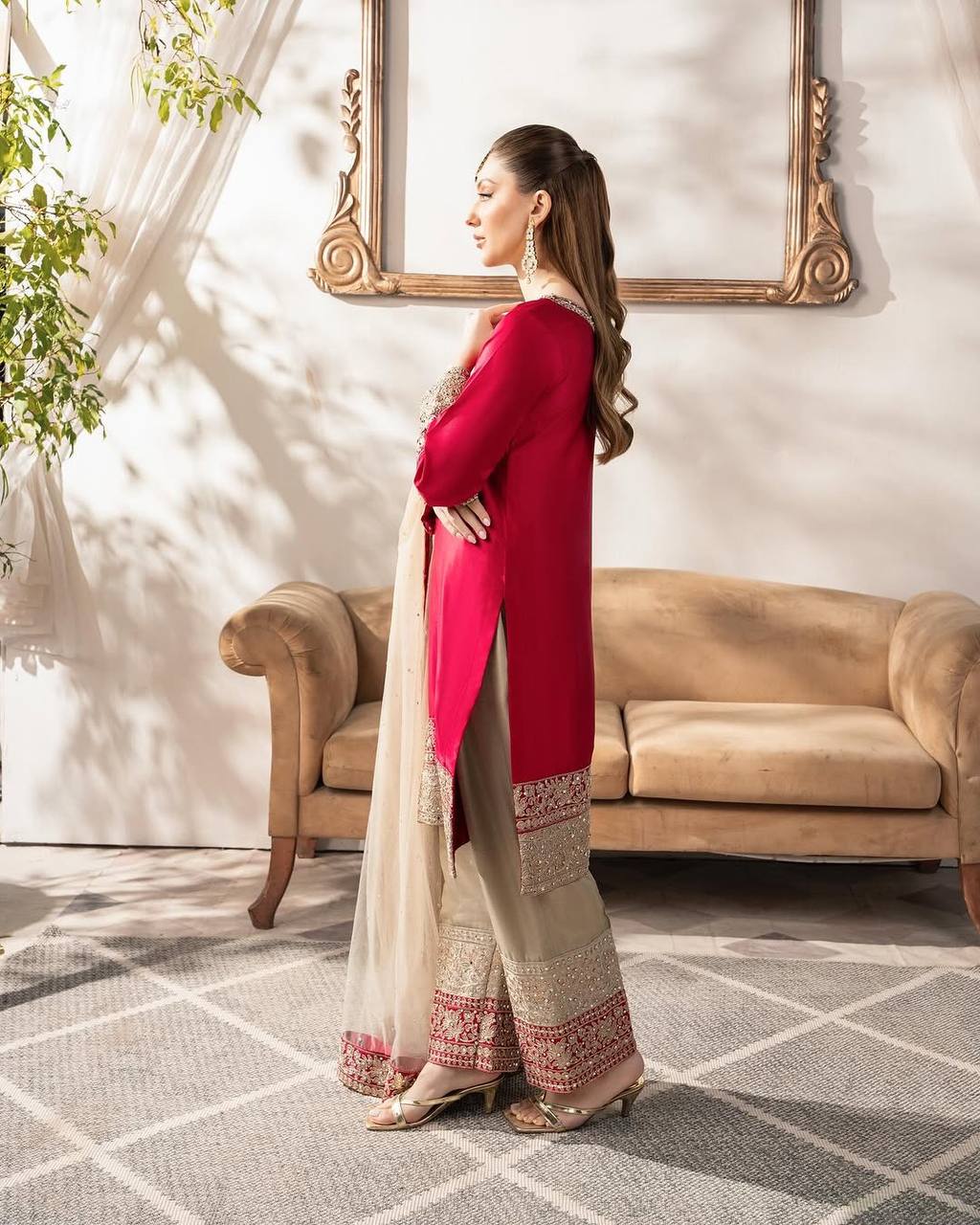 Red And Light Beach Colour Designer Suit
