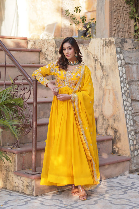Exclusive Designer Yellow Gown with Dupatta for the Perfect Celebration Look