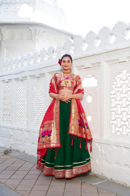Green Vichitra Silk Lehenga Set | Paithni Border | Traditional Festive & Wedding Wear