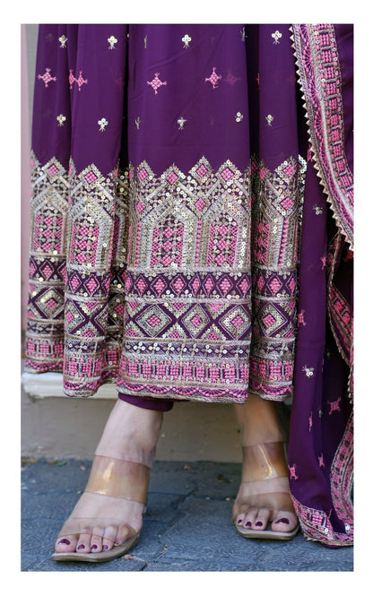 Fox Georgette Embroidered Gown Set with Dupatta – Elegant Fully Stitched Ethnic Wear for Women