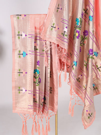 Elegant Jacquard Paithani Zari Weaving Rose Pink Dupatta