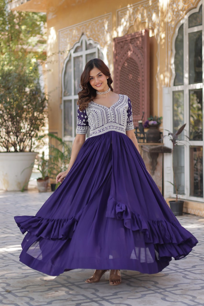 Designer Star Georgette Purple Kurti with Lehenga Set Embellished with Beads and Sequins Work