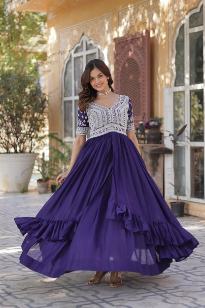 Designer Star Georgette Purple Kurti with Lehenga Set Embellished with Beads and Sequins Work