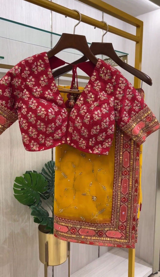 Premium Heavy Organza Silk Saree with 9MM Sequins and Thread Work | Mono Benglori Blouse | Party and Wedding Wear