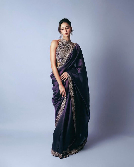 Elegant Jimmy Chu Fabric Purple Saree with Thread and Sequence Work