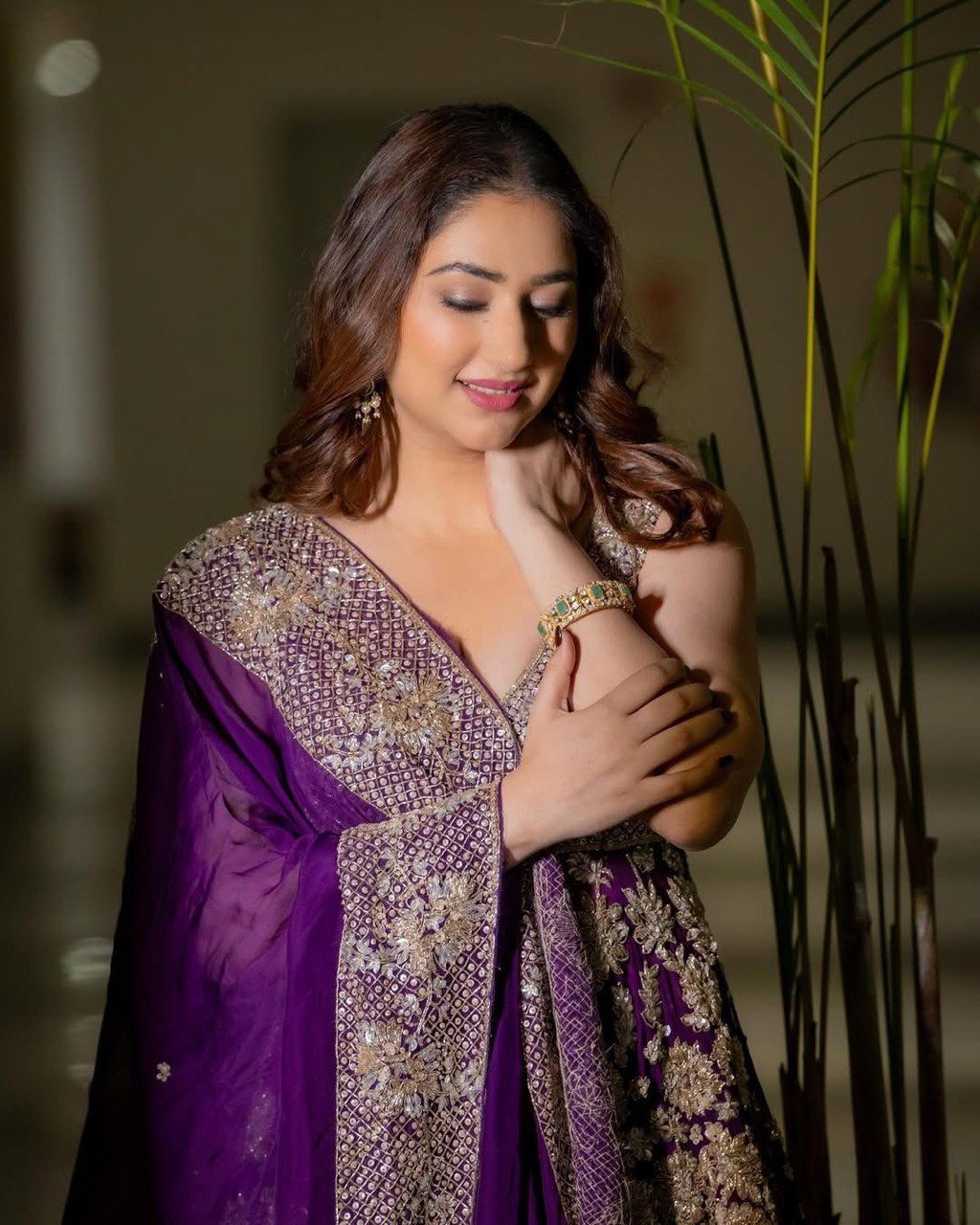 Foux Gorgette Thread Work Top with Sequins and Sharara Set