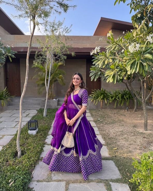 Faux Georgette Semi-Stitched Lehenga Set with Thread & Sequin Embroidery