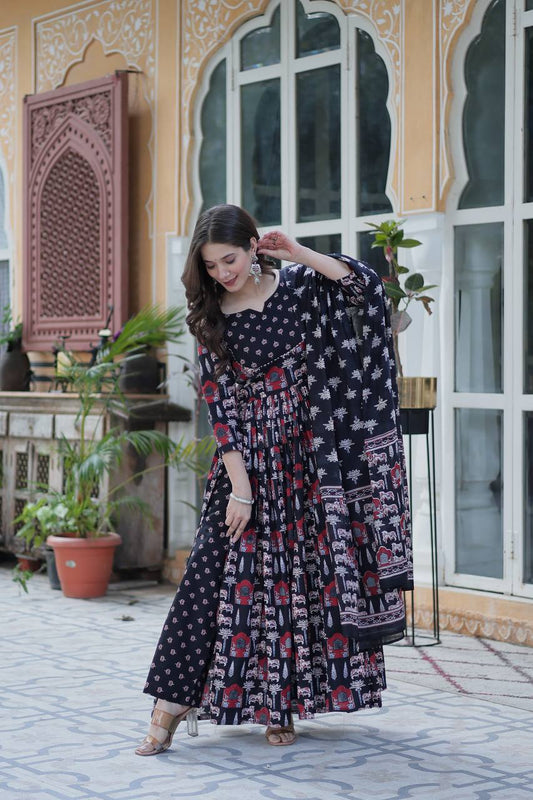 Pure Cotton Navy Blue Suit Set with Fancy Round Neck – Elegant Everyday Wear