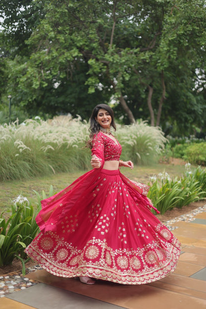 Attractive Sequins Pink and Rani Trendy Lehenga Choli By Stylish Ethnic