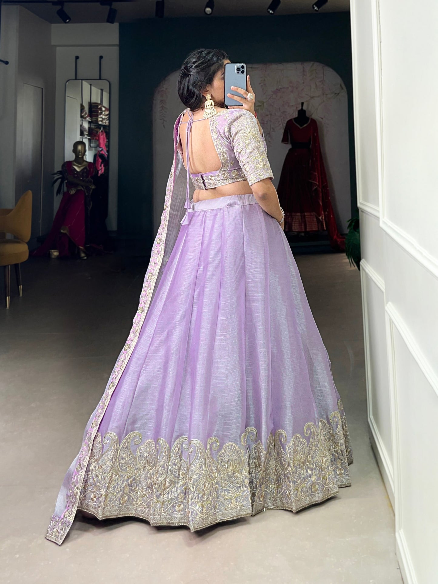 Lavender Burberry Silk Lehenga Set