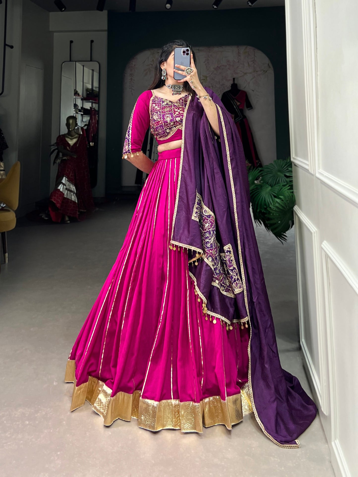 Rani Pink Chanderi Readymade Lehenga Choli