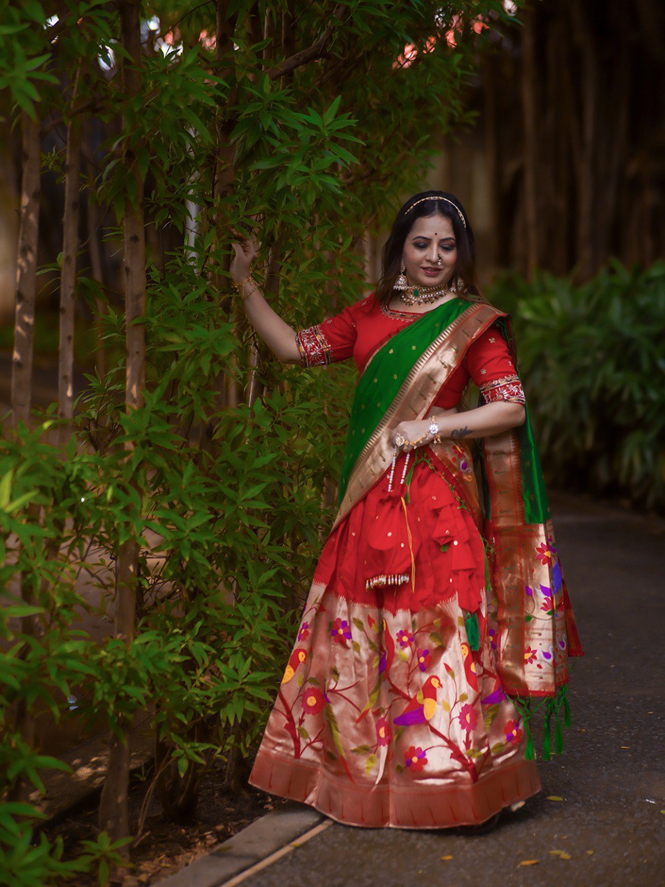 Traditional Wear Red Jacquard Silk With Weaving Zari Work Lehenga Choli