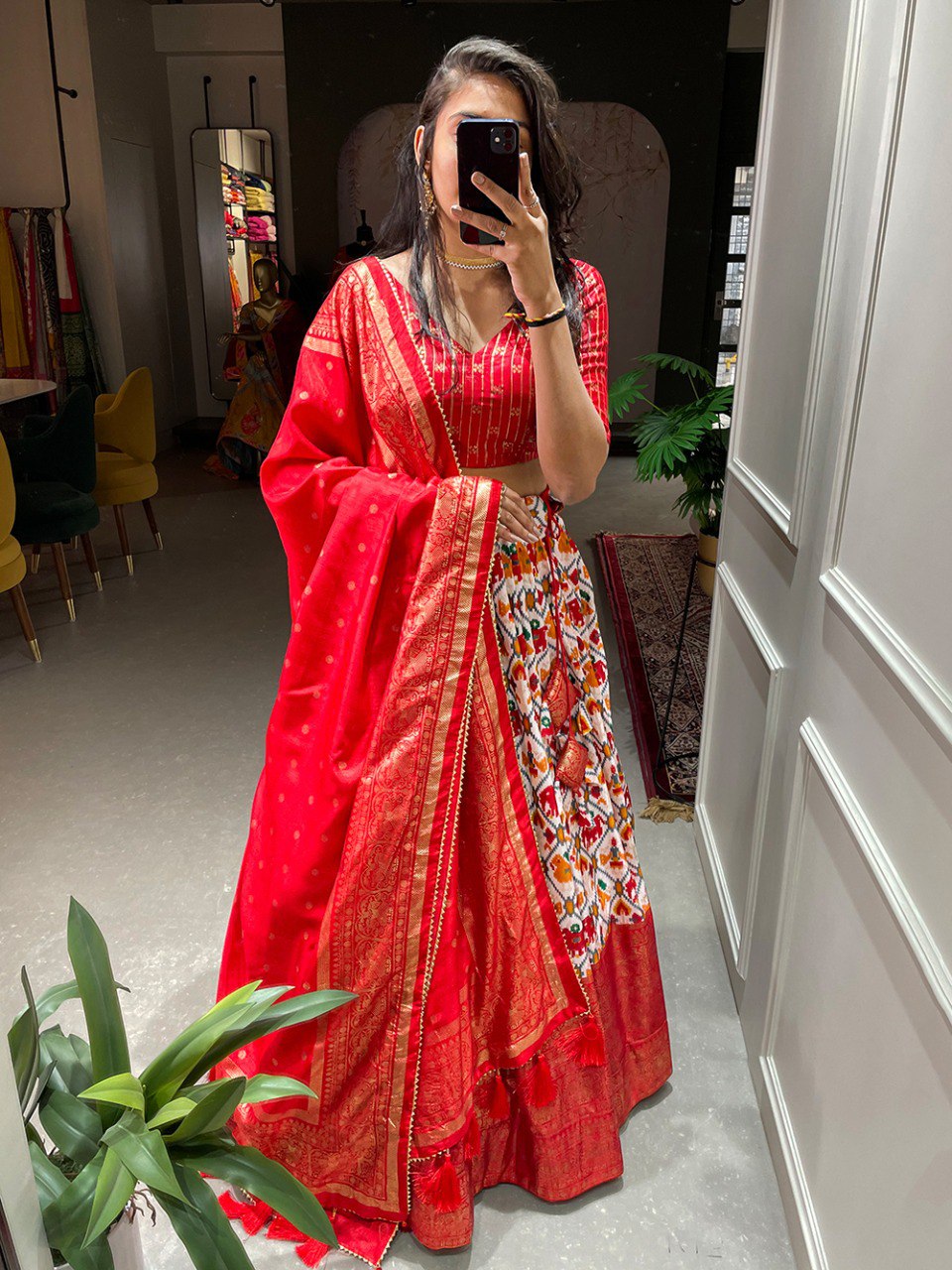 Red Dola Silk Patola Print Lehenga Choli