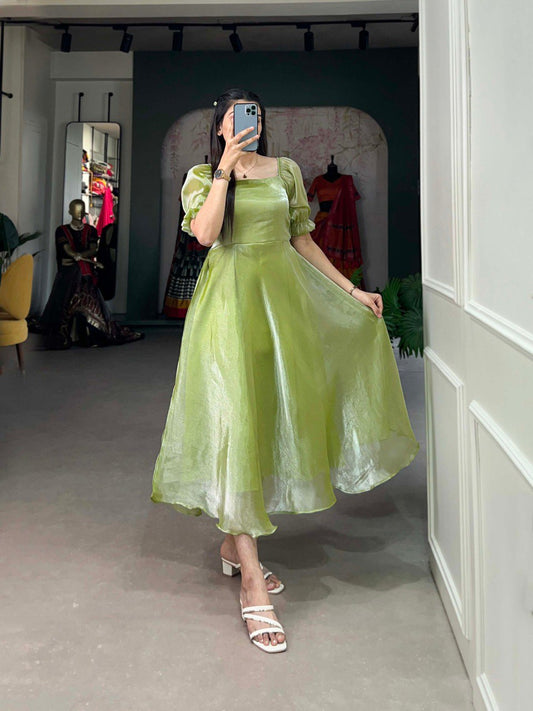 Pista Green Burberry Silk Maxi Dress