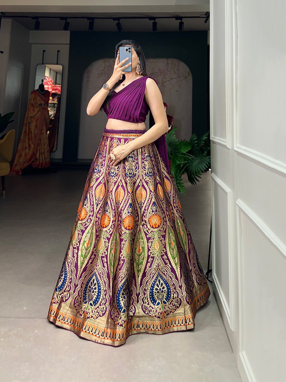 Banarsi Silk Zari Weaving work Purple  Lehenga Choli Set