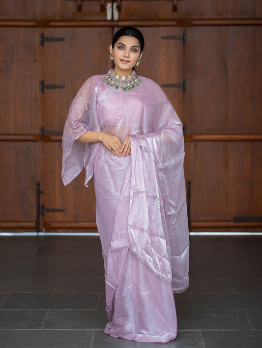 Beautiful Lavender Jimi Silk Saree With Blouse