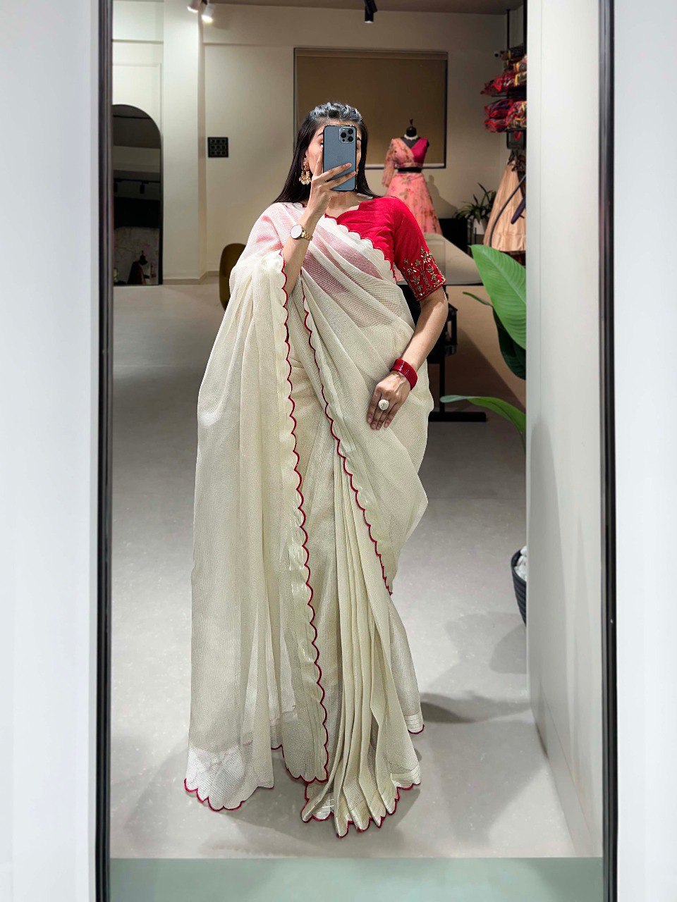 Superb Off-White Arca Work Silk Festive Wear Saree With Blouse