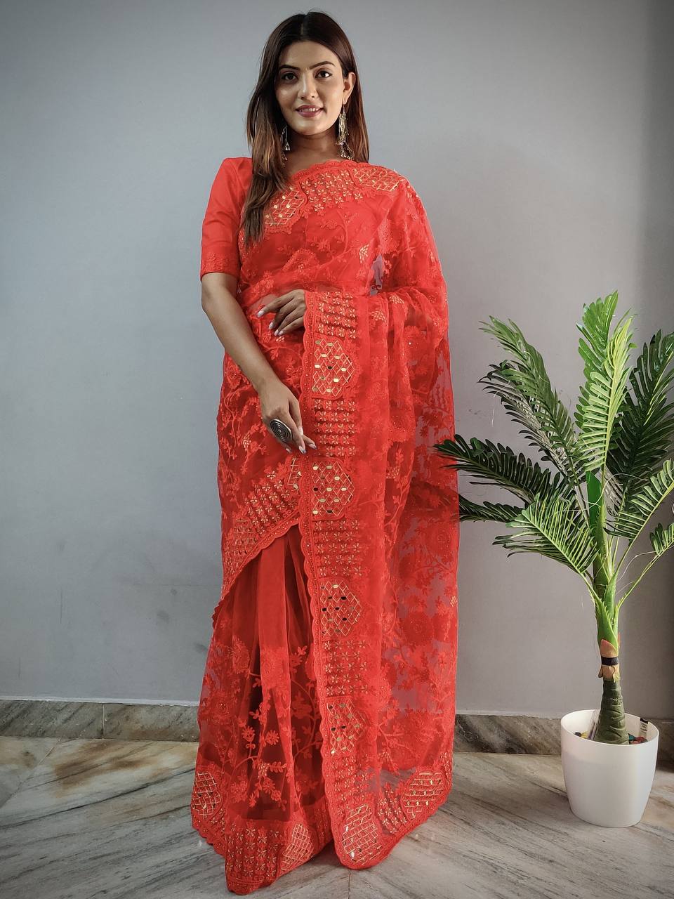 Heavy Butterfly Net Presents A Superhit Mirror Saree