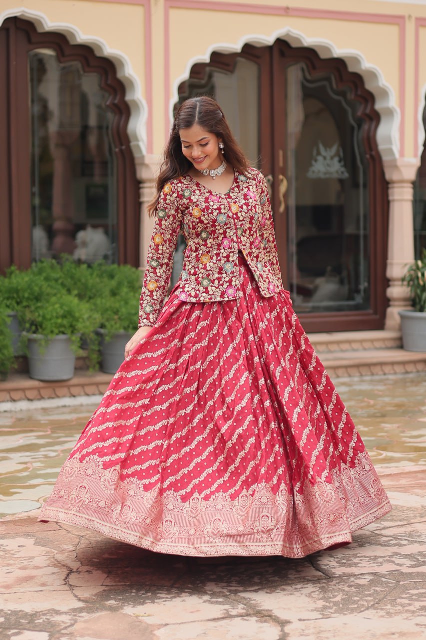 Heavy Embroidery Work Red Top Lehenga Pair For Wedding