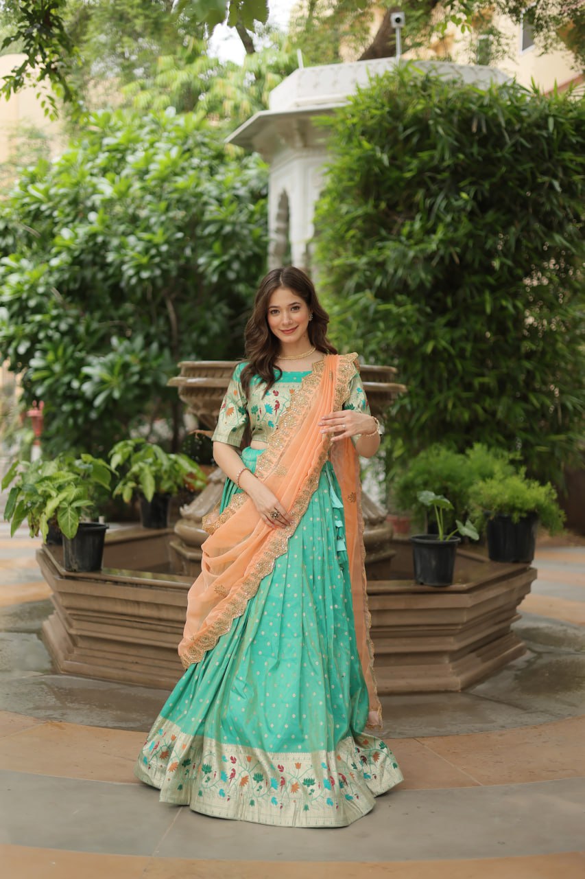 Meena Jacquard Pista Green Designer Lehenga Choli