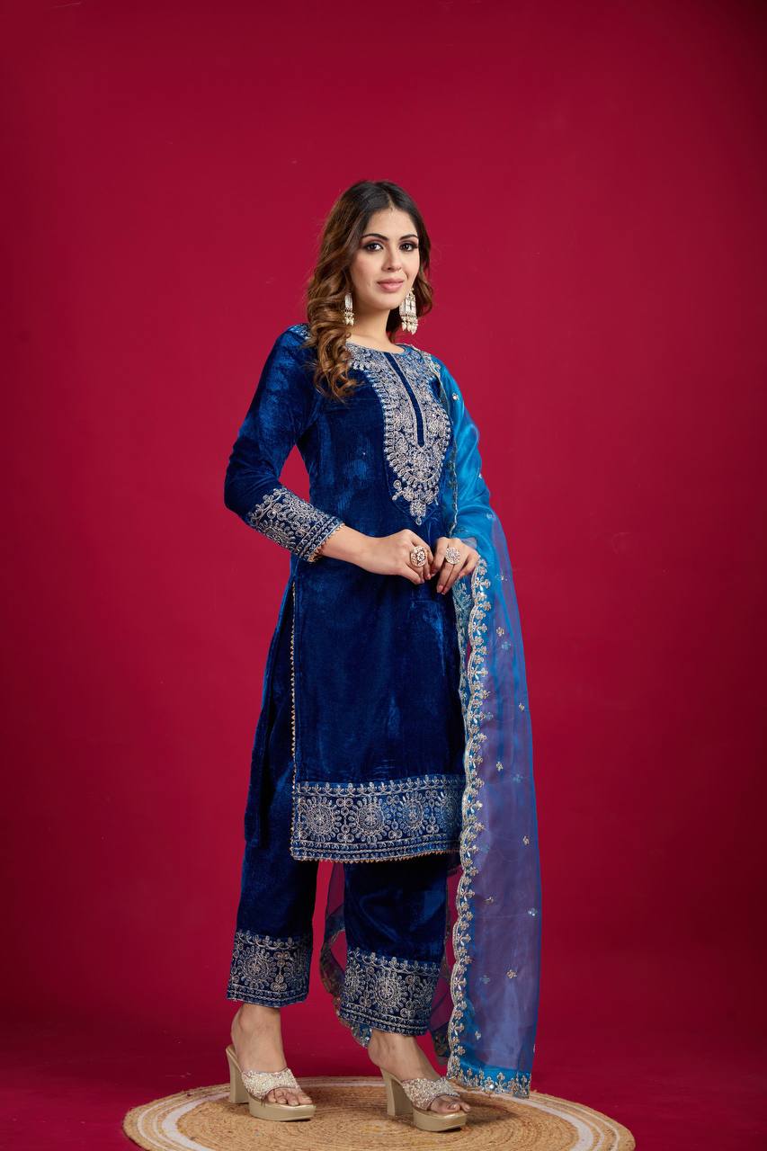 Function Wear Blue Color Salwar Suit With Duptta