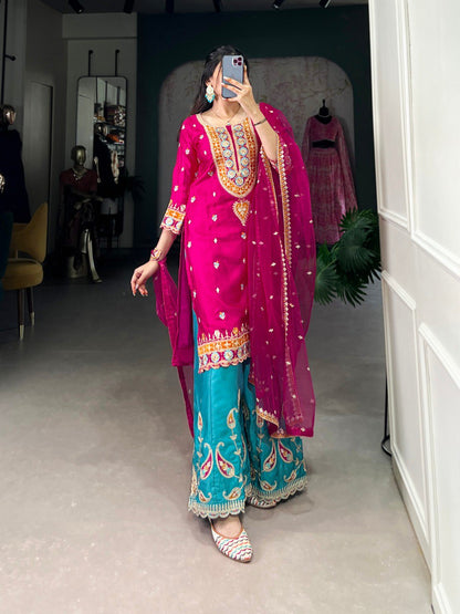 Sequins Thread Embroidered Silk Royal Style Sharara Set Of 3