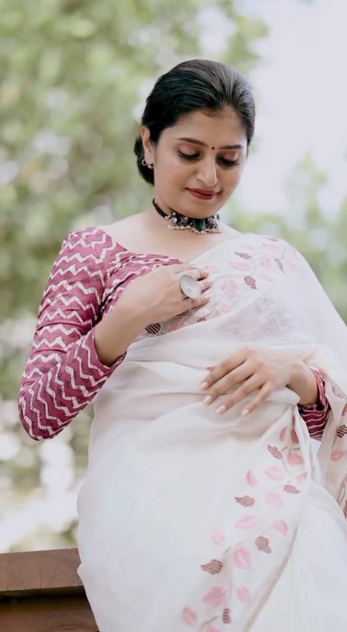 Adorable White and Most Beautiful Designer Georgette Saree