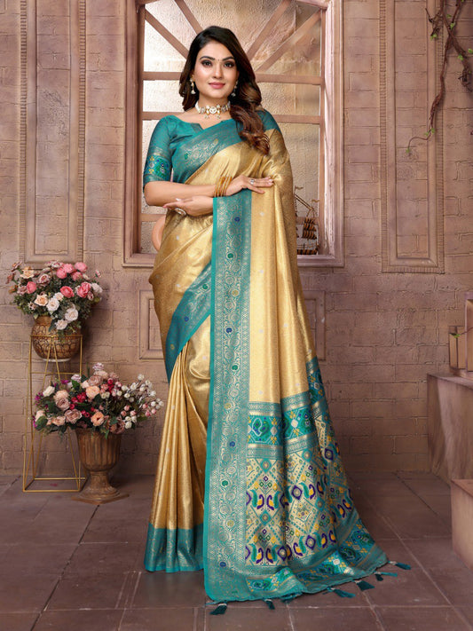 Golden Banarasi Silk Saree With Blouse Piece