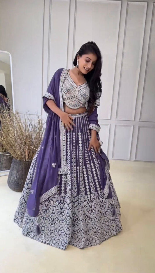 Luxurious Faux Georgette Lehenga Set with Coding Dori & Sequins Work, Embroidered Blouse & Designer Dupatta